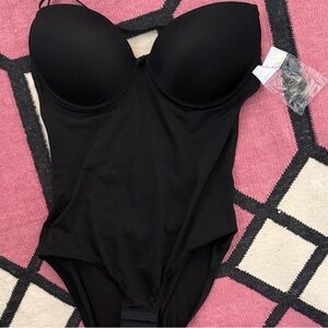 LOW Black Shaping Bodysuit with CROSS BACK removable straps plus clear straps